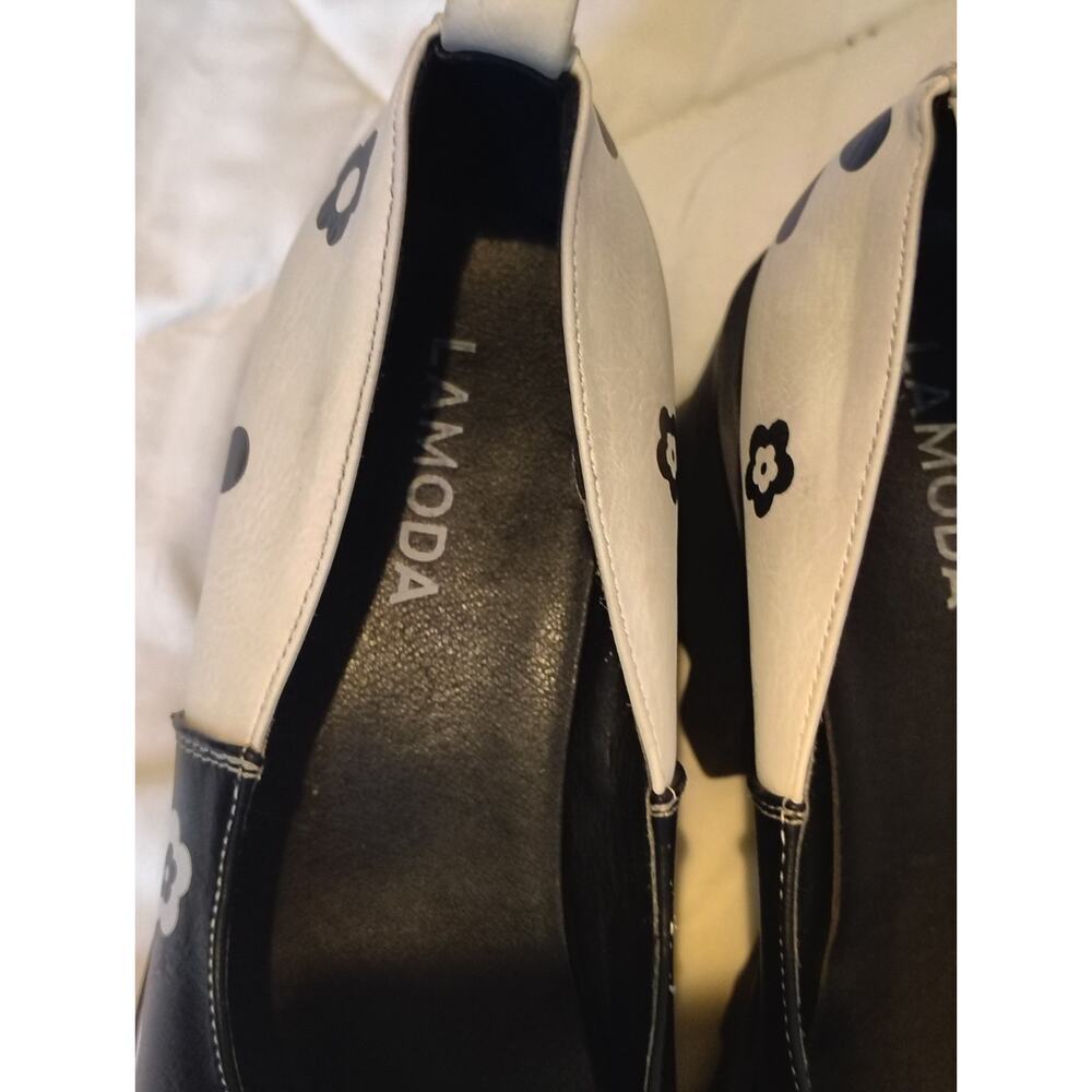 Lamoda Platform Mary Jane Y2K Lolita Black White Floral Chunky Lug Sole Size 8 - Picture 4 of 8